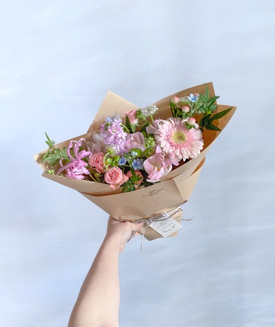 Tulips, Ranunculus, Campanula, Scabiosa Bouquet