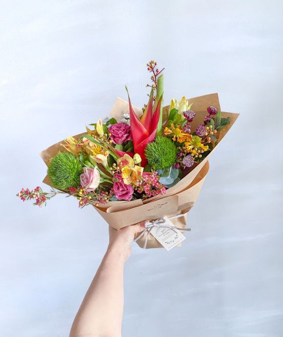 Calla Lily, Ranunculus, Roses, Anethum, Delphinium Wrapped Bouquet