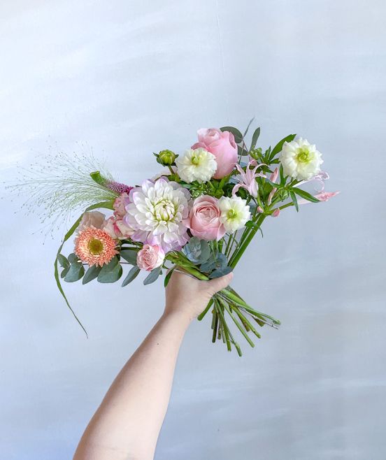 Dahlia, Veronica, Roses, Nerine, Ranunculus Butterfly Bouquet
